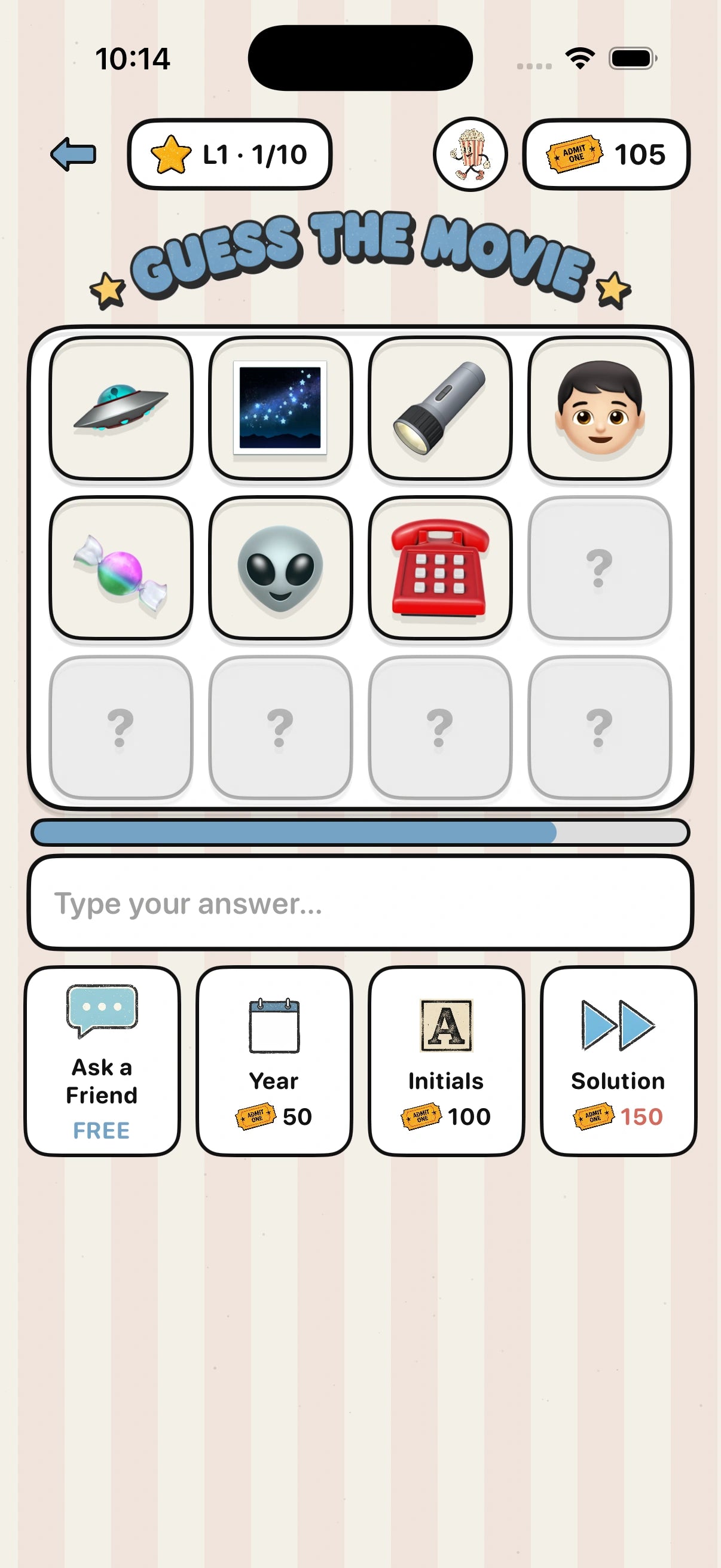 Flickmoji movie puzzle screen