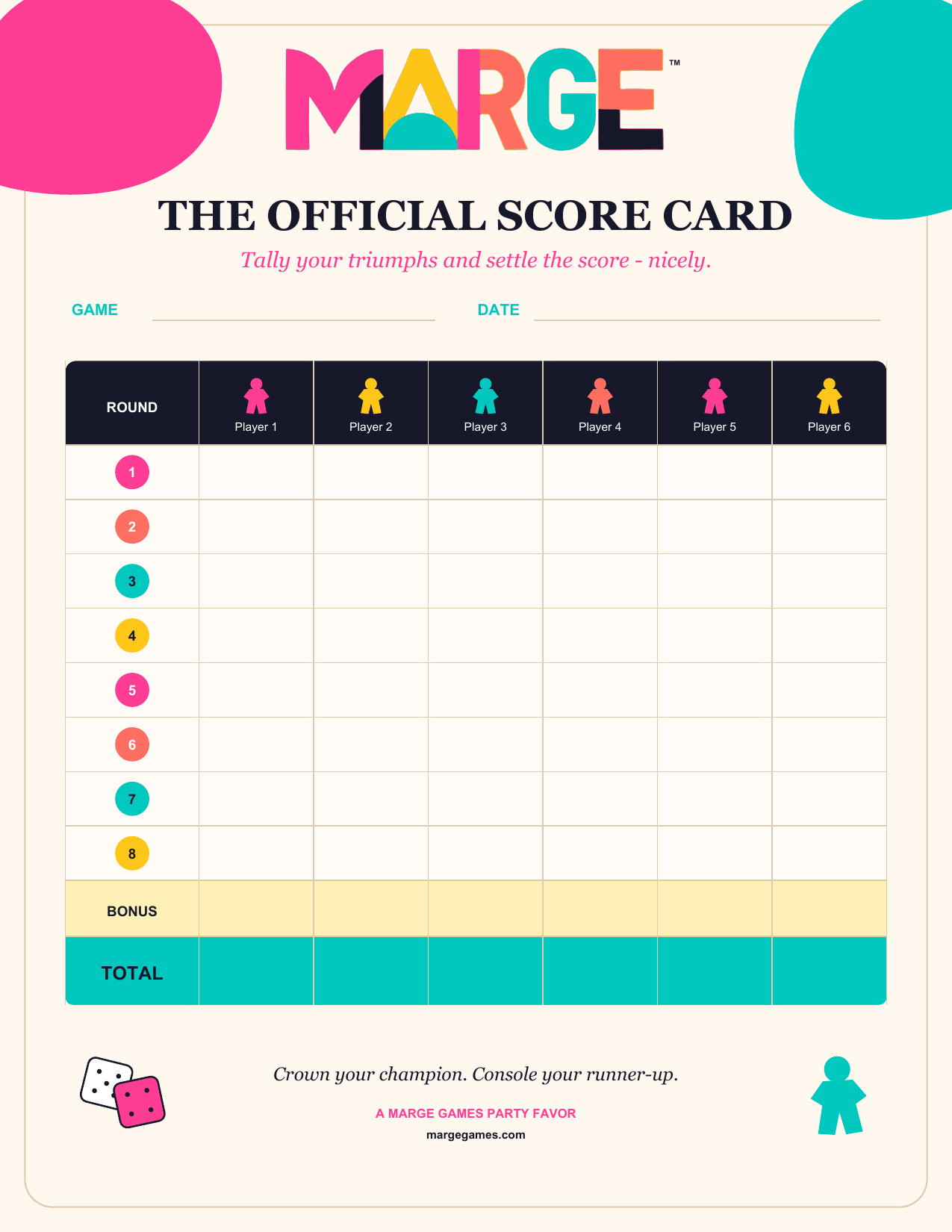 The Official Score Card printable